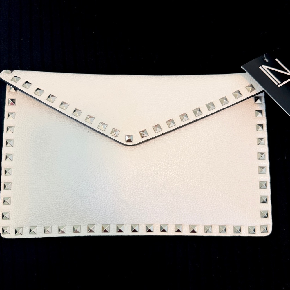 Faux Leather White Studded Envelope Clutch